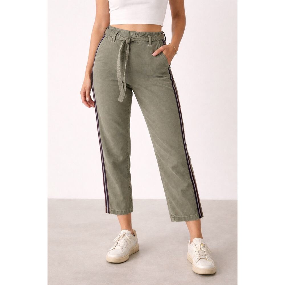 Anthropologie utility cropped high waist pant tie-waist and side stripe Women 24